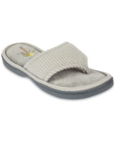 Isotoner Signature Women's Embroidered Seersucker Flip Flop Slippers In Gray