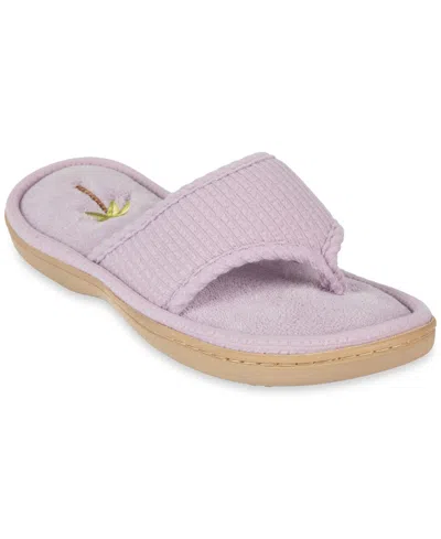 Isotoner Signature Women's Embroidered Seersucker Flip Flop Slippers In Purple