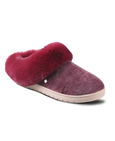 Isotoner Signature Women's Faux Fur Trim Round-toe Clogs In Burgundy