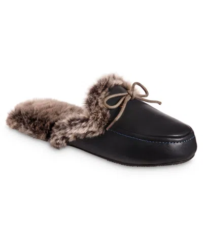 Isotoner Signature Women's Faux Leather Vivienne Scuff Slippers In Black