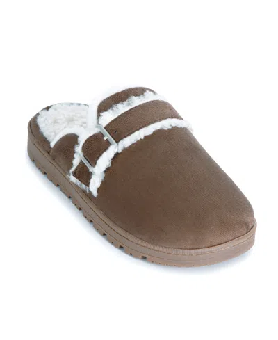 Isotoner Signature Women's Faux-suede Buckle Scuff Memory Foam Slippers In Brown