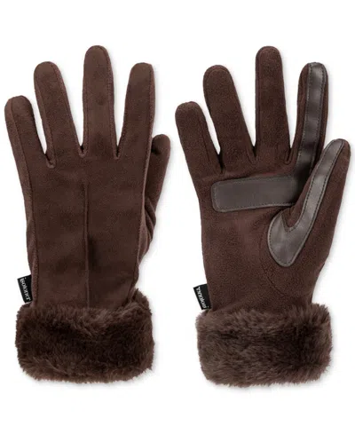 Isotoner Signature Women's Mya Smartdri Faux-fur Cuff Gloves In Brown