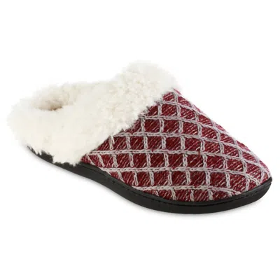 Isotoner Women's Diamond Sweater Knit Hoodback Slipper In Garnet In White