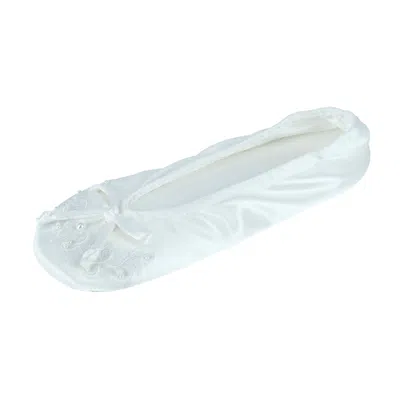 Isotoner Women's Embroidered Pearl Satin Ballerina Slippers In White