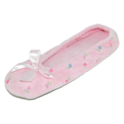 Isotoner Women's Embroidered Terry Ballerina Slippers In Pink