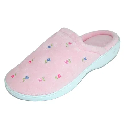 Isotoner Women's Extra Small Terry Embroidered Clog Slippers In Pink