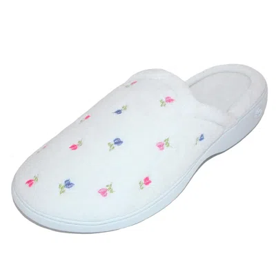 Isotoner Women's Extra Small Terry Embroidered Clog Slippers In White