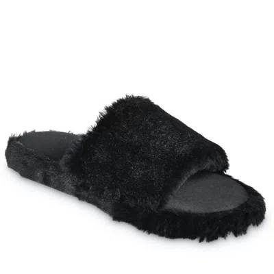 Isotoner Women's Faux Fur And Satin Tabby Slipper In Black