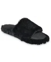Isotoner Women's Faux Fur And Satin Tabby Slipper In Black In Black