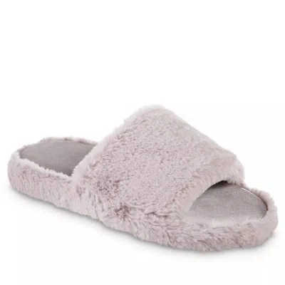 Isotoner Women's Faux Fur And Satin Tabby Slipper In Thistle In Purple