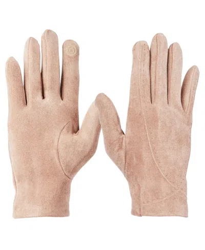 Isotoner Women's Genuine Suede Touchscreen Gloves With Gathered Wrist In Cognac