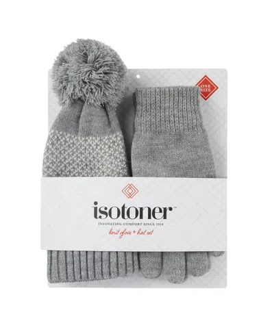 Isotoner Women's Knit Glove And Hat Gift Set In Heather Grey