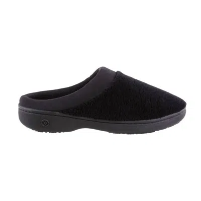 Isotoner Women's Microterry Pillowstep Satin Cuff Clog Slipper In Black