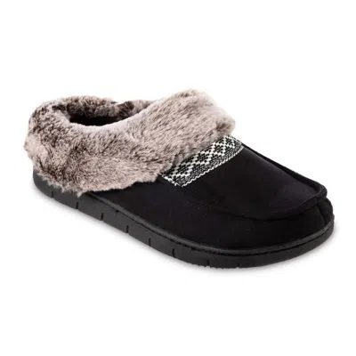 Isotoner Women's Recycled Microsuede And Faux Fur Hoodback Slipper In Black