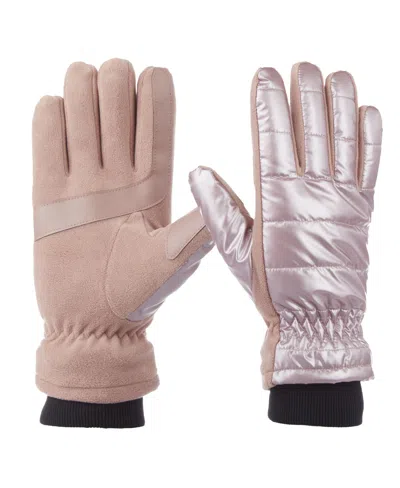 Isotoner Women's Sleek Heat Pongee And Fleece Water Repellent And Touchscreen Gloves In New Blush