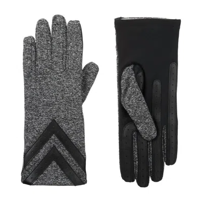 Isotoner Women's Smartdri Chevron Stretch Touchscreen Gloves In Black Heather In Grey