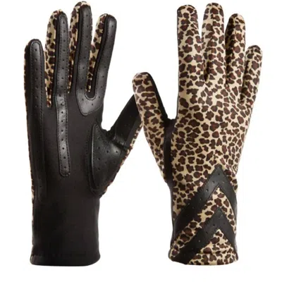 Isotoner Women's Smartdri Smartouch 3 Button Length Chevron Gloves In Leopard In Black