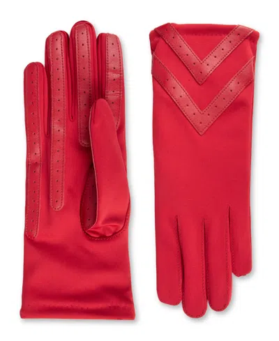 Isotoner Women's Spandex Touchscreen Gloves With Chevron Detail In Red