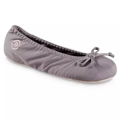 Isotoner Women's Stretch Satin Eco Comfort Ballerina Slipper In Ash In Gray
