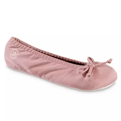 Isotoner Women's Stretch Satin Eco Comfort Ballerina Slipper In Woodberry In Pink