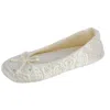 Isotoner Women's Terry Lined Rose Quilted Ballerina Slippers In White