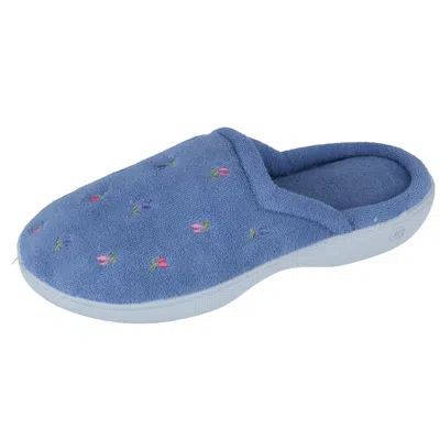 Isotoner Women's Terry Scalloped Embroidered Clog Slippers In Blue