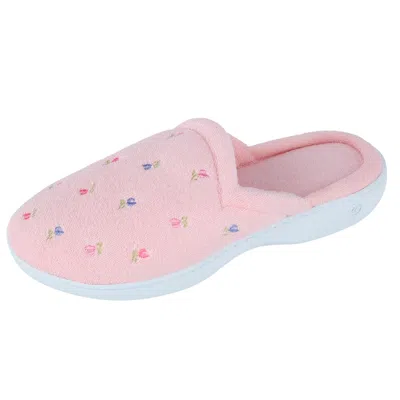 Isotoner Women's Terry Scalloped Embroidered Clog Slippers In Pink