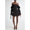 Israella Kobla Asha Belted Sleeve Off The Shoulder Minidress In Black