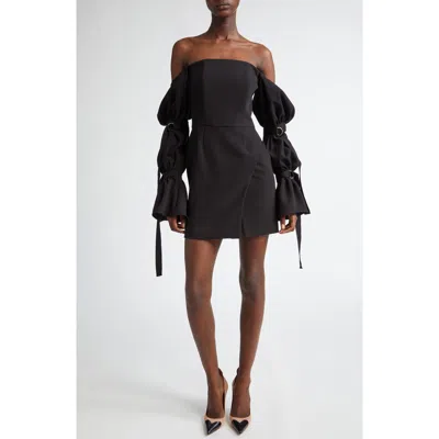 Israella Kobla Asha Belted Sleeve Off The Shoulder Minidress In Black