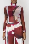 Israella Kobla Freshco Sheer Mock Neck Top In Sth Print