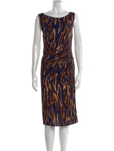 Pre-owned Issa Animal Print Midi Length Dress In Blue