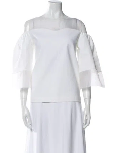 Pre-owned Issa Bateau Neckline Three-quarter Sleeve Blouse In White