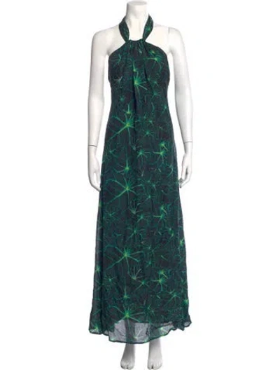 Pre-owned Issa Floral Print Long Dress In Blue/green