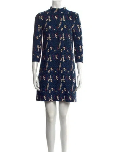 Pre-owned Issa London Mock Neck Geometric Mini Dress In Blue