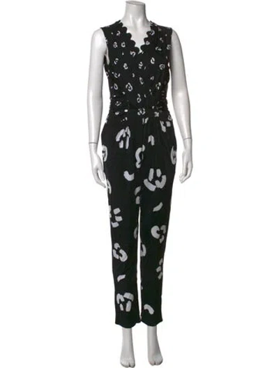 Pre-owned Issa Printed Bateau Neckline Jumpsuit In Black
