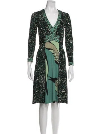 Pre-owned Issa Printed Knee-length Dress In Green