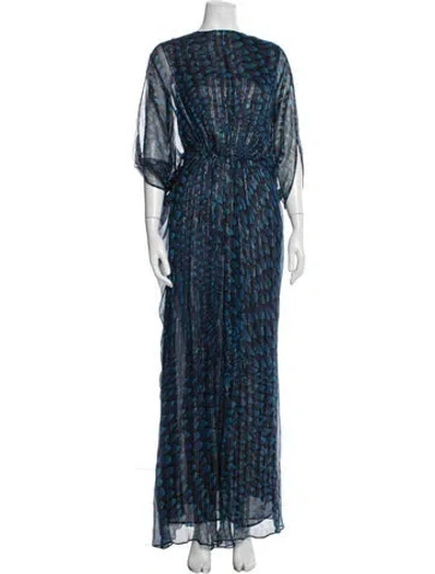 Pre-owned Issa Printed Long Dress In Blue/metallic