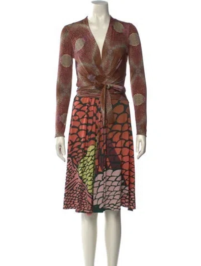 Pre-owned Issa Printed Midi Length Dress In Brown