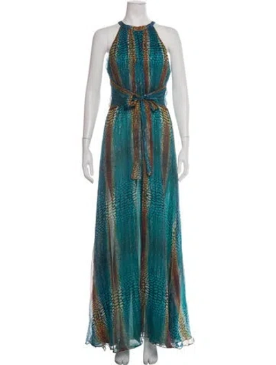 Pre-owned Issa Silk Long Dress In Blue/green