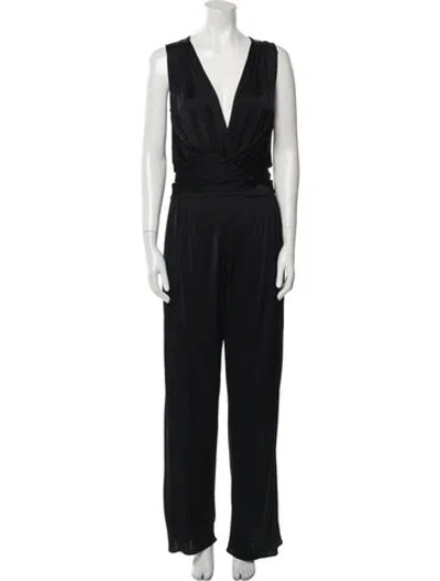 Pre-owned Issa Silk Plunge Neckline Jumpsuit In Blue