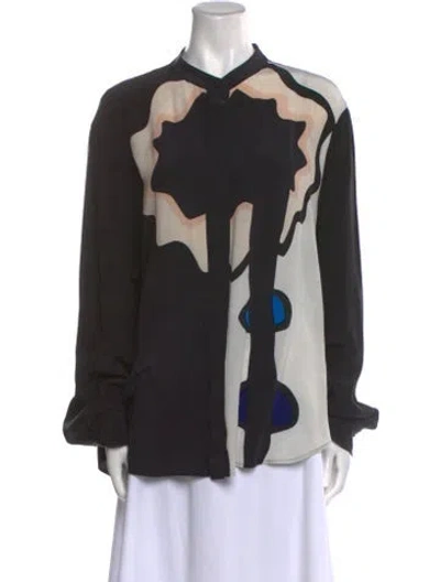 Pre-owned Issa Silk Printed Button-up Top In Black