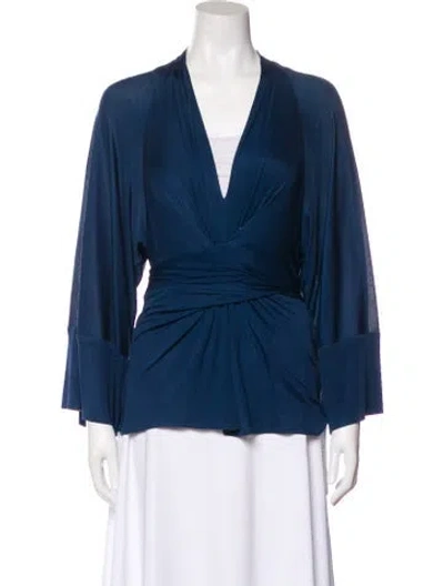 Pre-owned Issa Silk V-neck Blouse In Blue