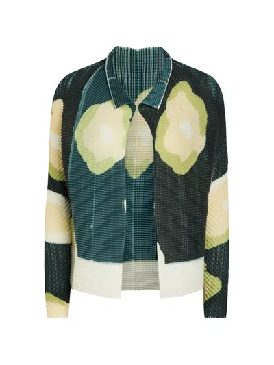 Issey Miyake Black Verve Pleats Top Cardigan In Green