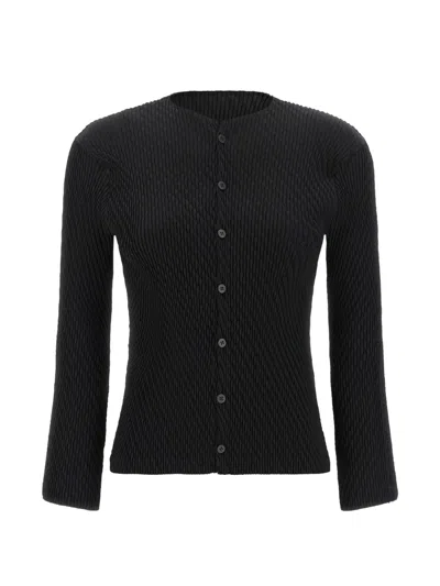 Issey Miyake Rhombus Pleats Button-up Cardigan In 블랙