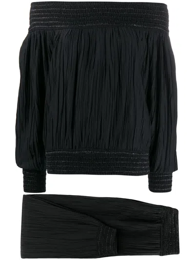 Pre-owned Issey Miyake 1970s Gathered Top And Trousers Set In Black