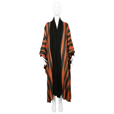 Pre-owned Issey Miyake 1975  Documented Space Dyed Striped Robe Coat In Black