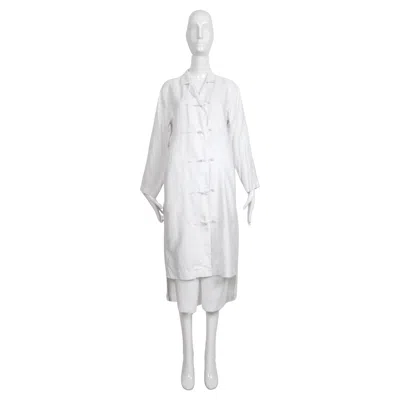 Pre-owned Issey Miyake 1980's  White Linen Duster Jacket And Matching Skirt