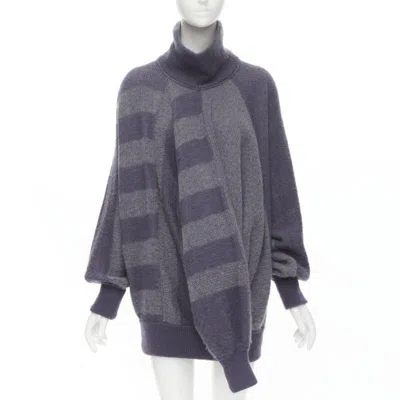 Pre-owned Issey Miyake 1980's Vintage Deconstructed 3 Sleeves Striped Sweater Dress M Rare In Gray