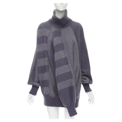 Pre-owned Issey Miyake 1980's Vintage Deconstructed 3 Sleeves Striped Sweater Dress M Rare In Gray