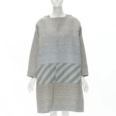 Pre-owned Issey Miyake 1980's Vintage Grey Sky Blue Geometric Jacquard Cocoon Coat M Rare In Gray